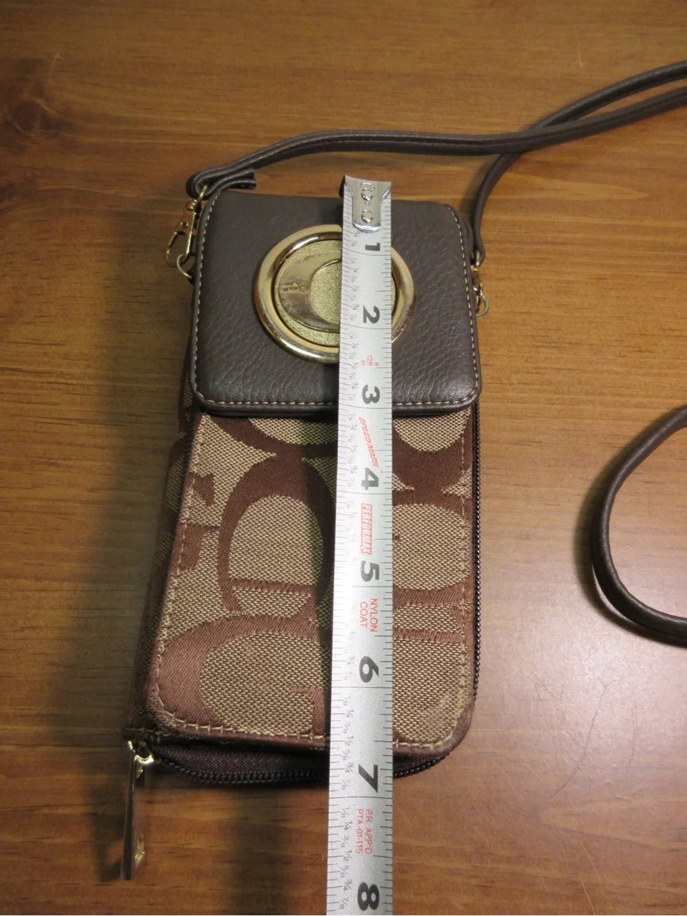 Brown Crossbody Phone Wallet with Gold Accent